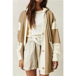 Color Block Knit Trim Drawstring Hoodie